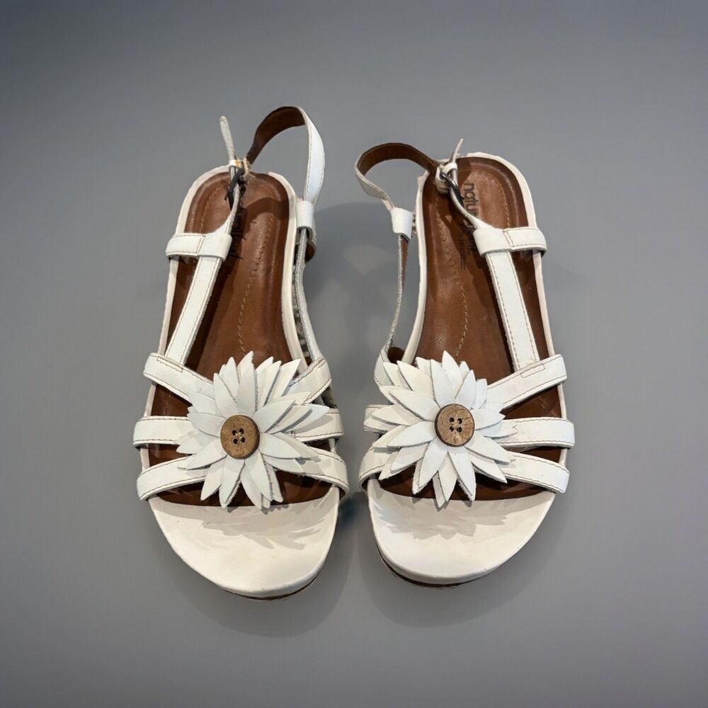 Natural Soul Brenda White Flower Leather Slingback Sandals Size 7 Shoes